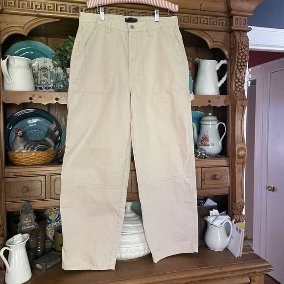 ASOS Design Carpenter Pants Men 32x32 Baggy Ivory Cotton Canvas Wider Legs NWOT - Picture 2 of 12